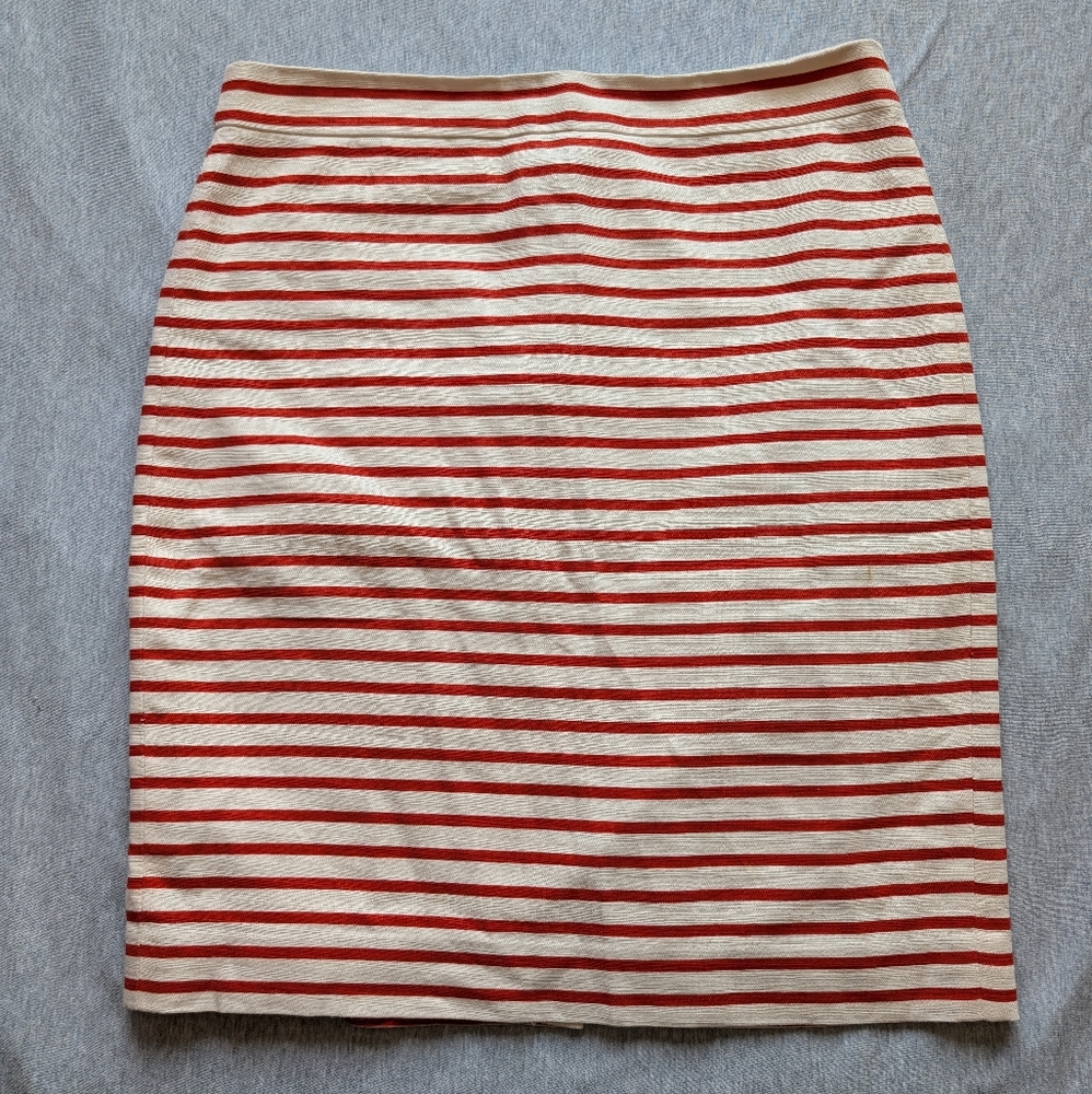 J. Crew No. 2 Pencil Skirt Cotton Linen Blend in Red and White Stripe